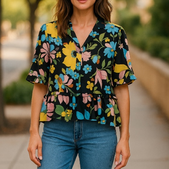 Umgee Tops - UMGEE Women’s Size Lg Short Sleeve Floral Blouse